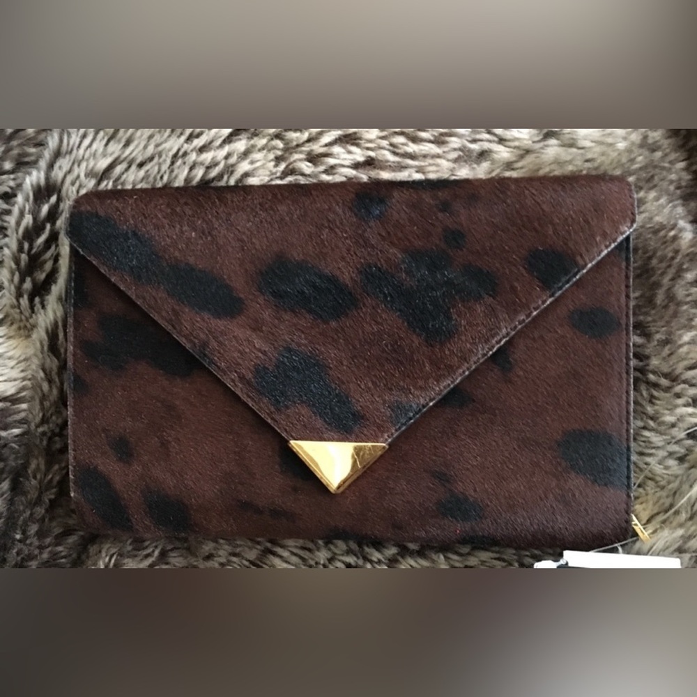 Alexander Wang Brown & Black Calf Hair Envelope Clutch with Gold Accent